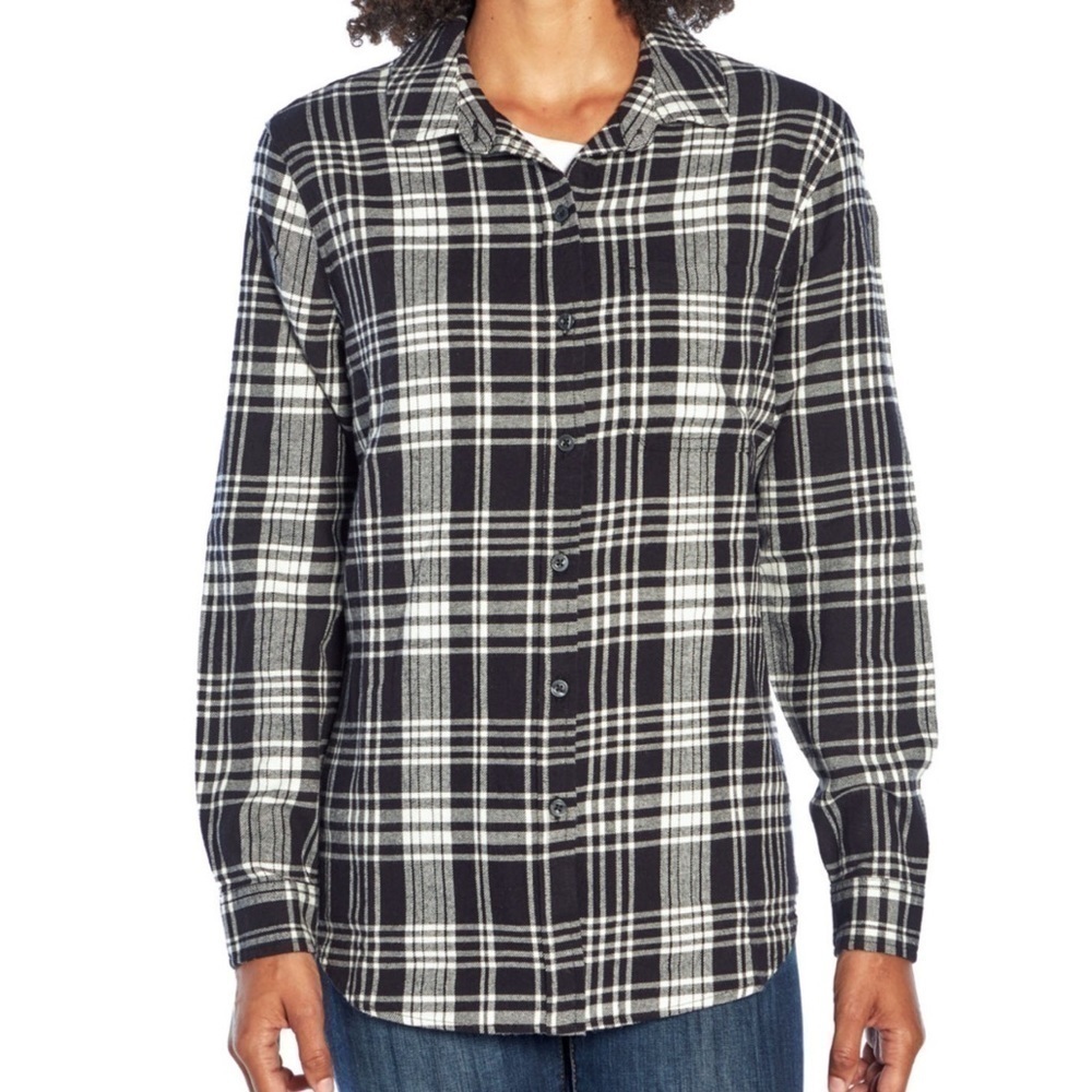 Gap Ladies Boyfriend Black Plaid Relaxed Fit Flannel Shirt